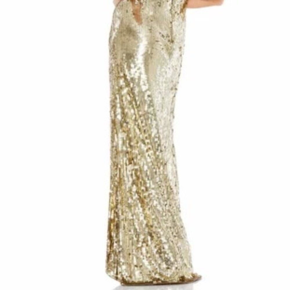 Mac Duggal Gold One-Shoulder Sequin Column Gown - Picture 4 of 5